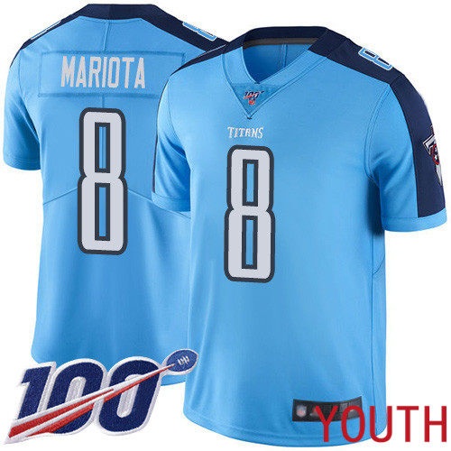 Tennessee Titans Limited Light Blue Youth Marcus Mariota Jersey NFL Football #8 100th Season Rush Vapor Untouchable